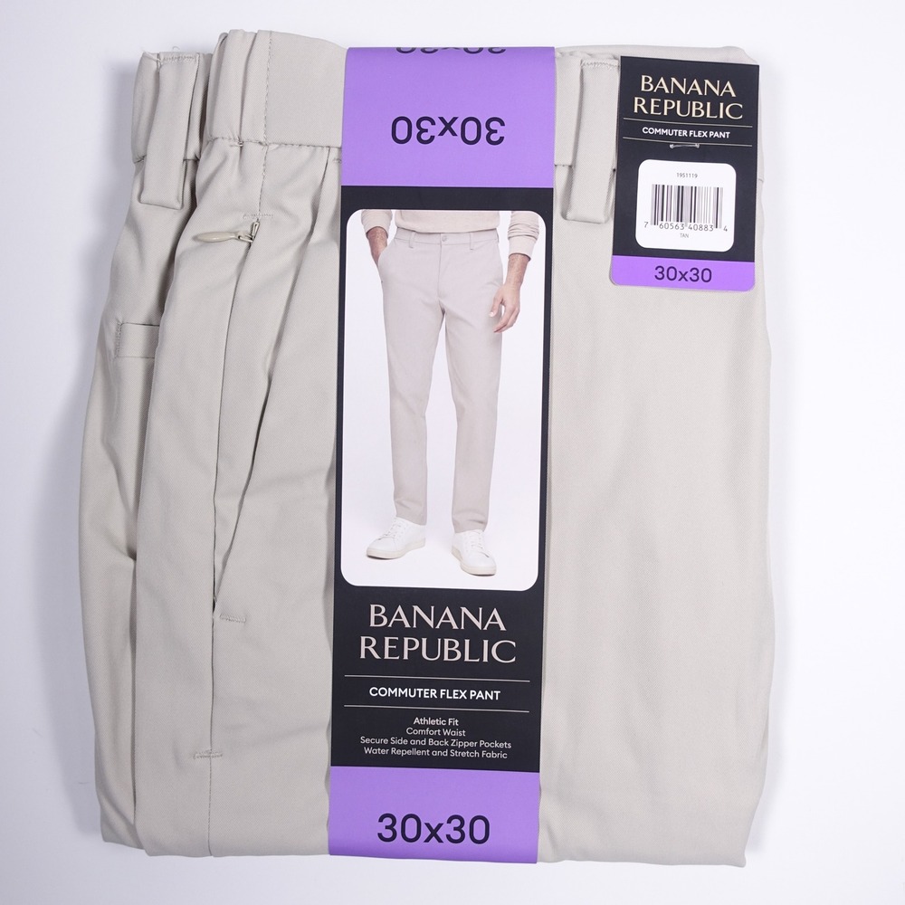 Banana Republic Mens Commuter Flex Pant 30x30 Athletic Fit Tan Gray 2 Pack NWT - Picture 2 of 11